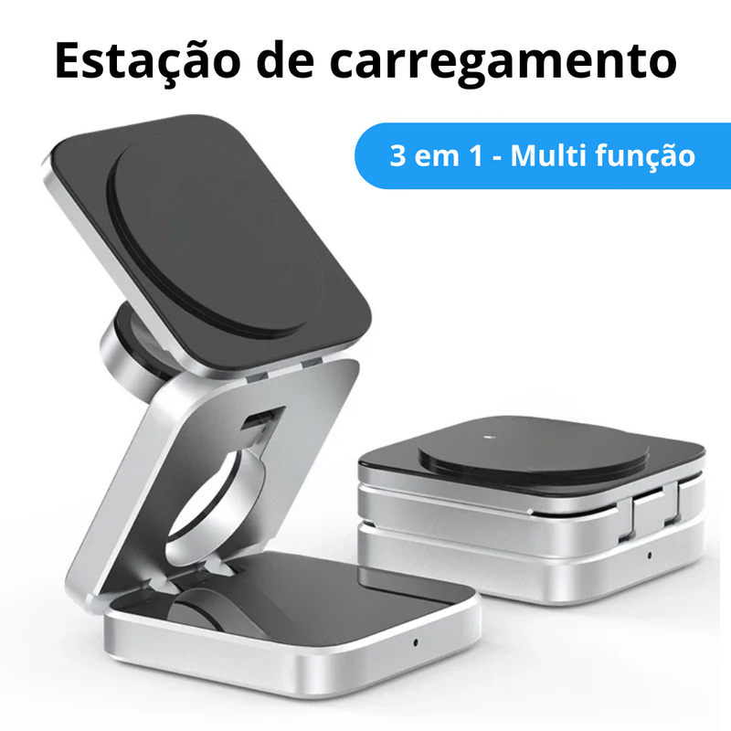 Carregador Magnético Sem Fio Dobrável 3 em 1 - Dock Station