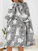 Moletom Cobertor Feminino com Capuz – Estampa de Gato e Conforto no Inverno