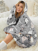 Moletom Cobertor Feminino com Capuz – Estampa de Gato e Conforto no Inverno