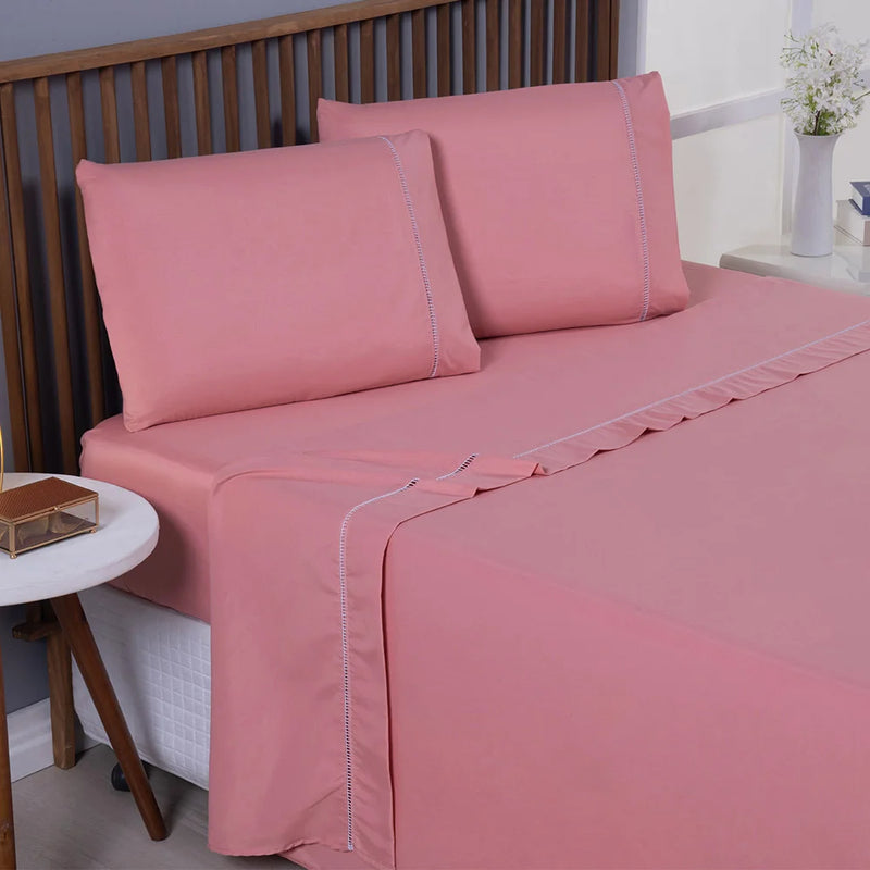 Jogo de Lençol 400 Fios Ponto Palito - Conjunto Casal com 3 peças