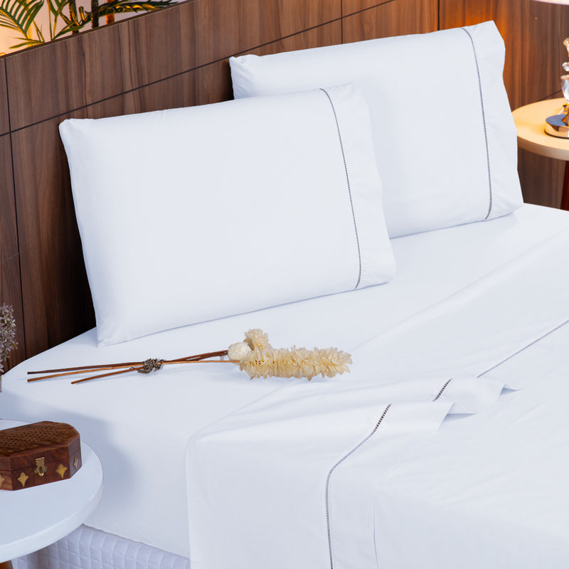 Jogo de Lençol 400 Fios Ponto Palito - Conjunto Casal com 3 peças
