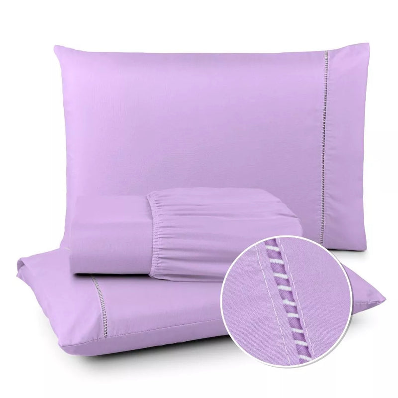 Jogo de Lençol 400 Fios Ponto Palito - Conjunto Casal com 3 peças