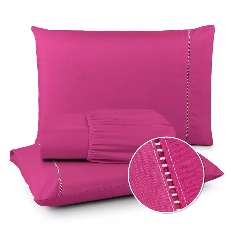 Jogo de Lençol 400 Fios Ponto Palito - Conjunto Casal com 3 peças