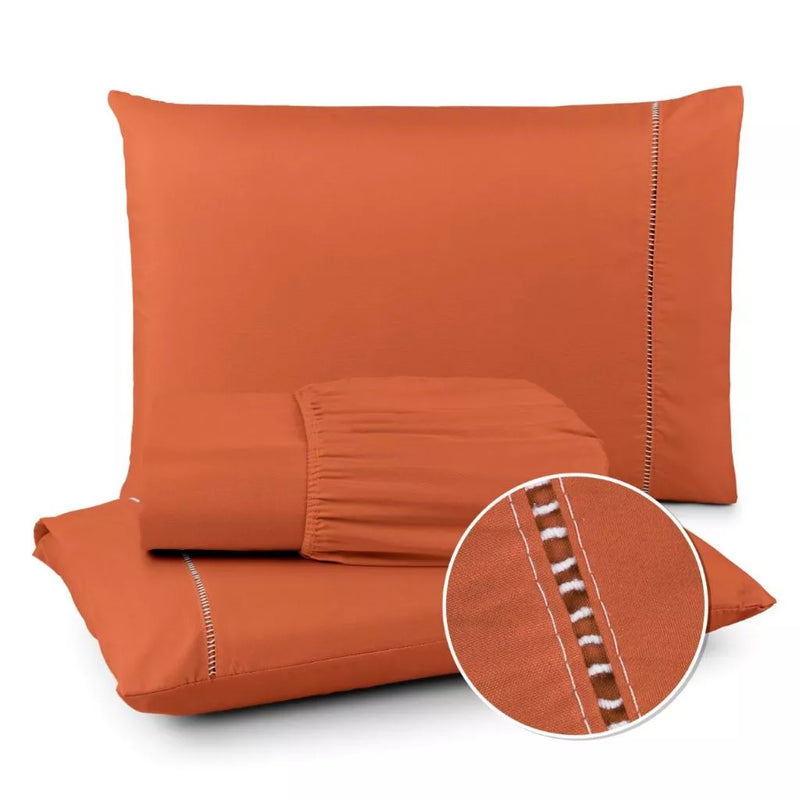 Jogo de Lençol 400 Fios Ponto Palito - Conjunto Casal com 3 peças