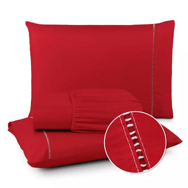 Jogo de Lençol 400 Fios Ponto Palito - Conjunto Casal com 3 peças